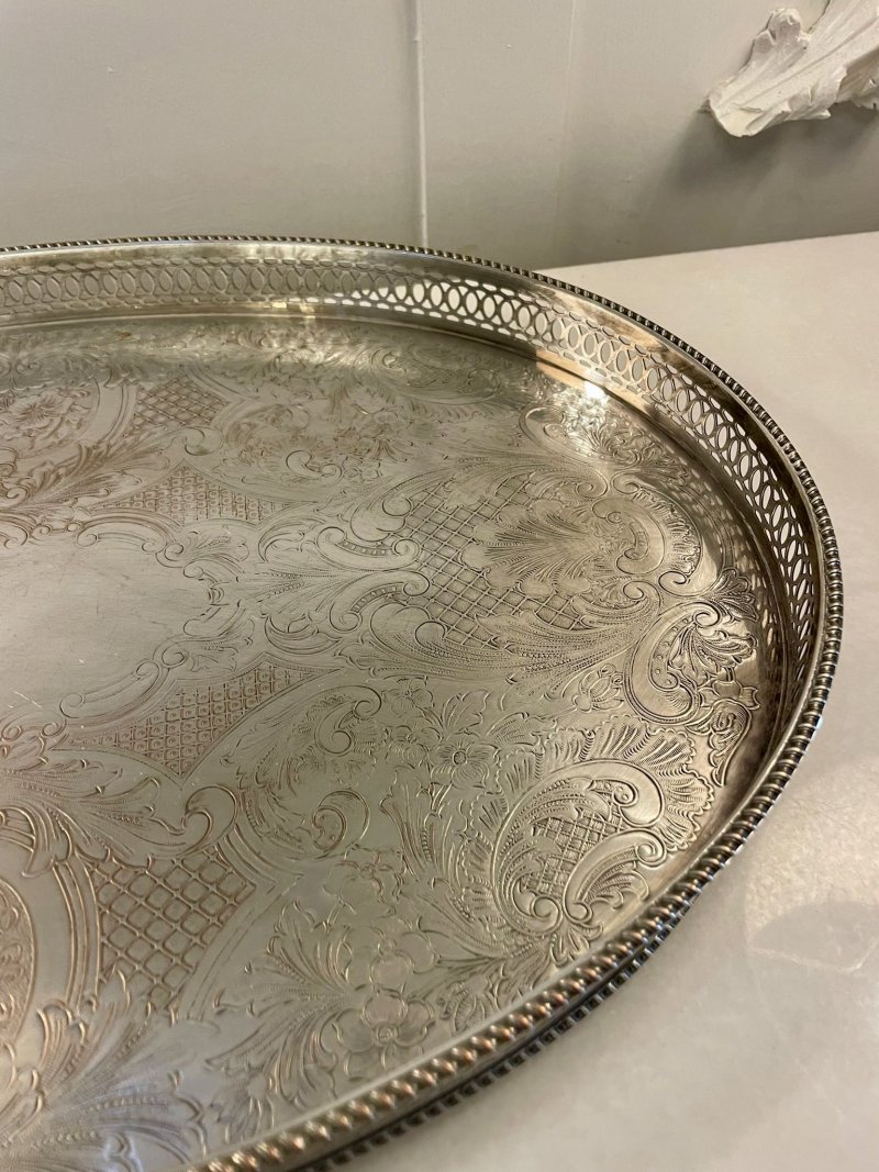 Antique Edwardian Quality Silver Plated Engraved Tea Tray - Image 7